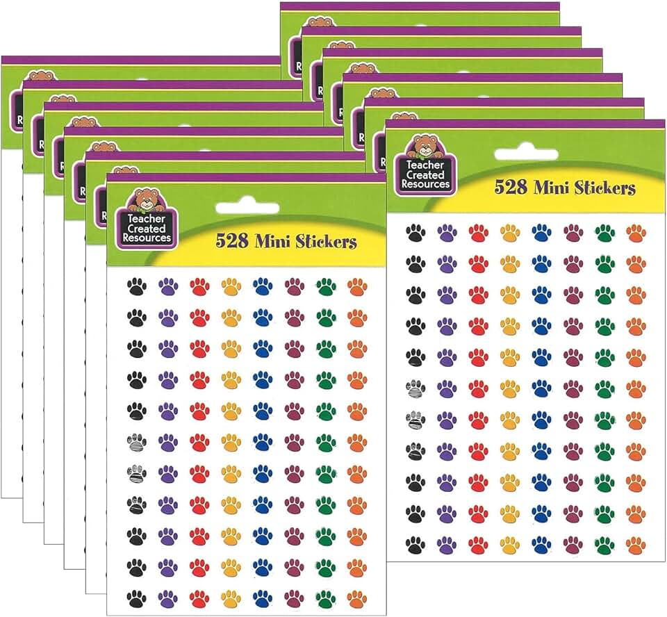 Colorful Paw Print Mini Stickers, 528 Pack