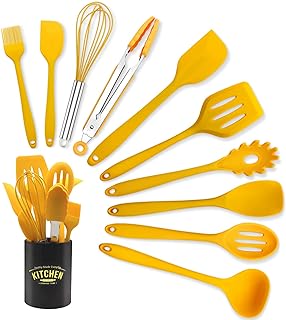 11-Piece Yellow Kitchen Utensil Set with Holder