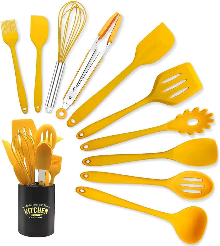 11-Piece Yellow Kitchen Utensil Set with Holder