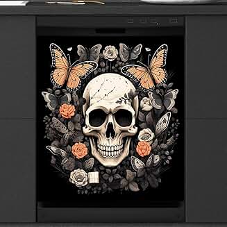 Butterfly Skull Pattern Dishwasher Magnet Cover 26x23 Inch