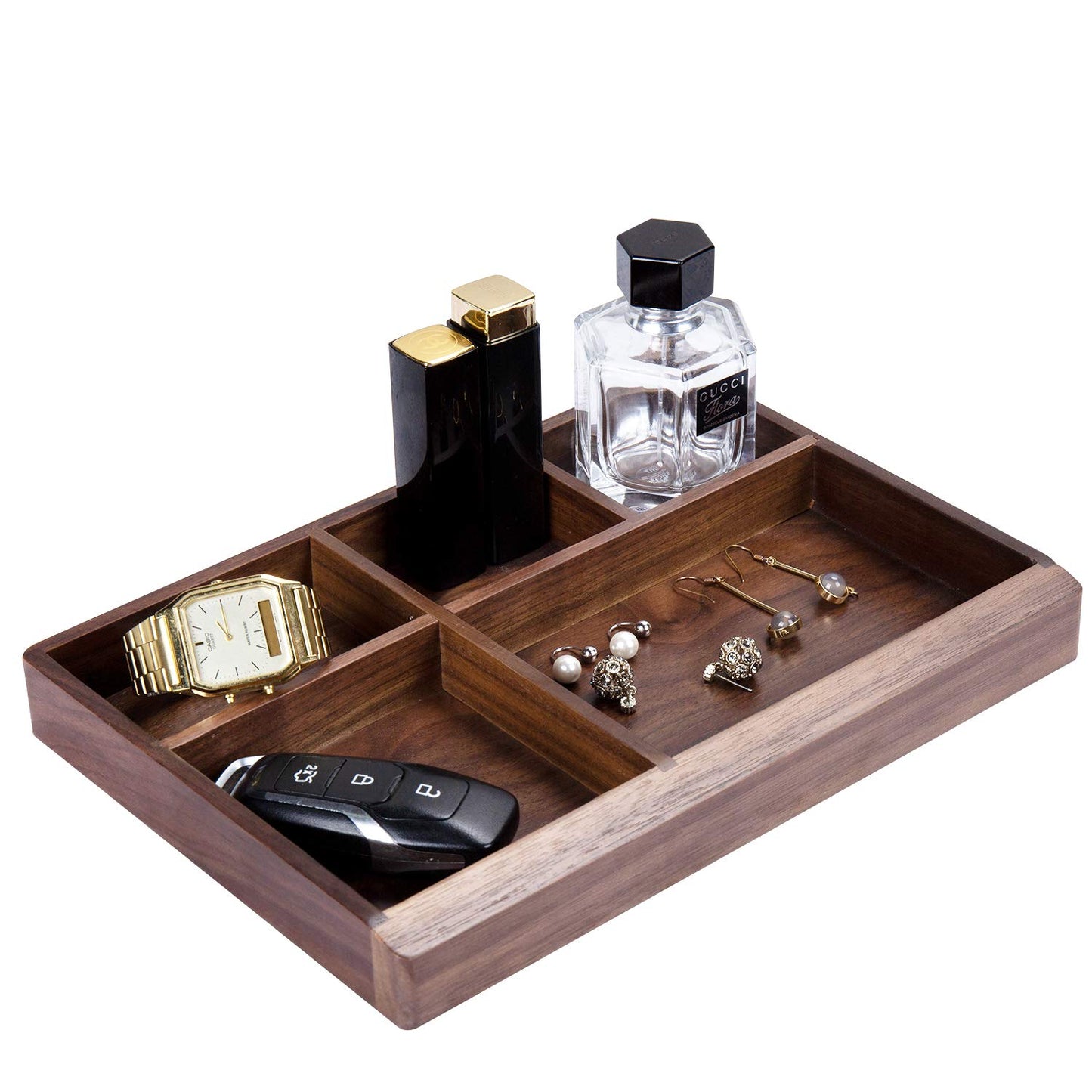 Black Walnut Vintage Wooden Storage Box with 5 Divisions