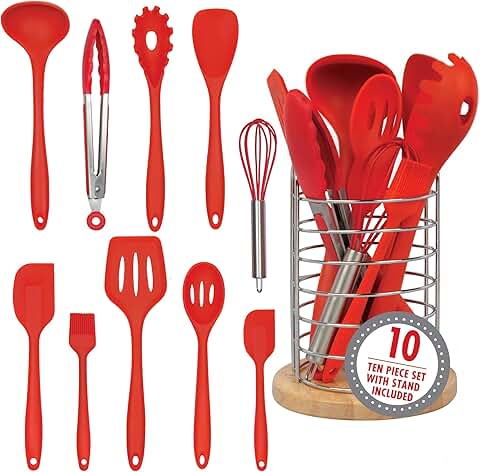 10-Piece Silicone Kitchen Utensil Set with Bamboo Holder