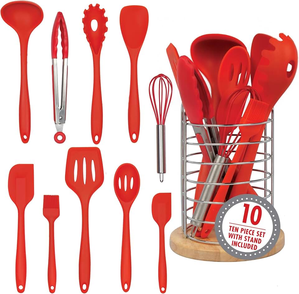 10-Piece Silicone Kitchen Utensil Set with Bamboo Holder