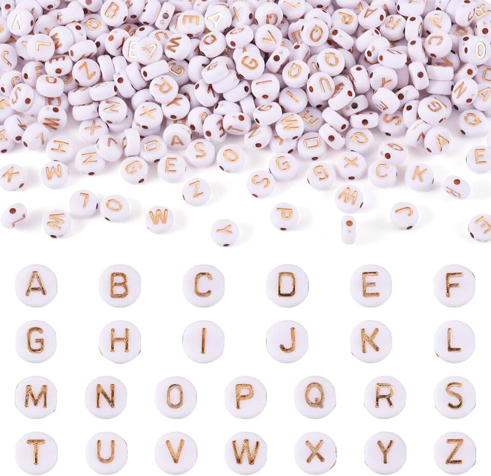 White acrylic alphabet letter beads for jewelry making