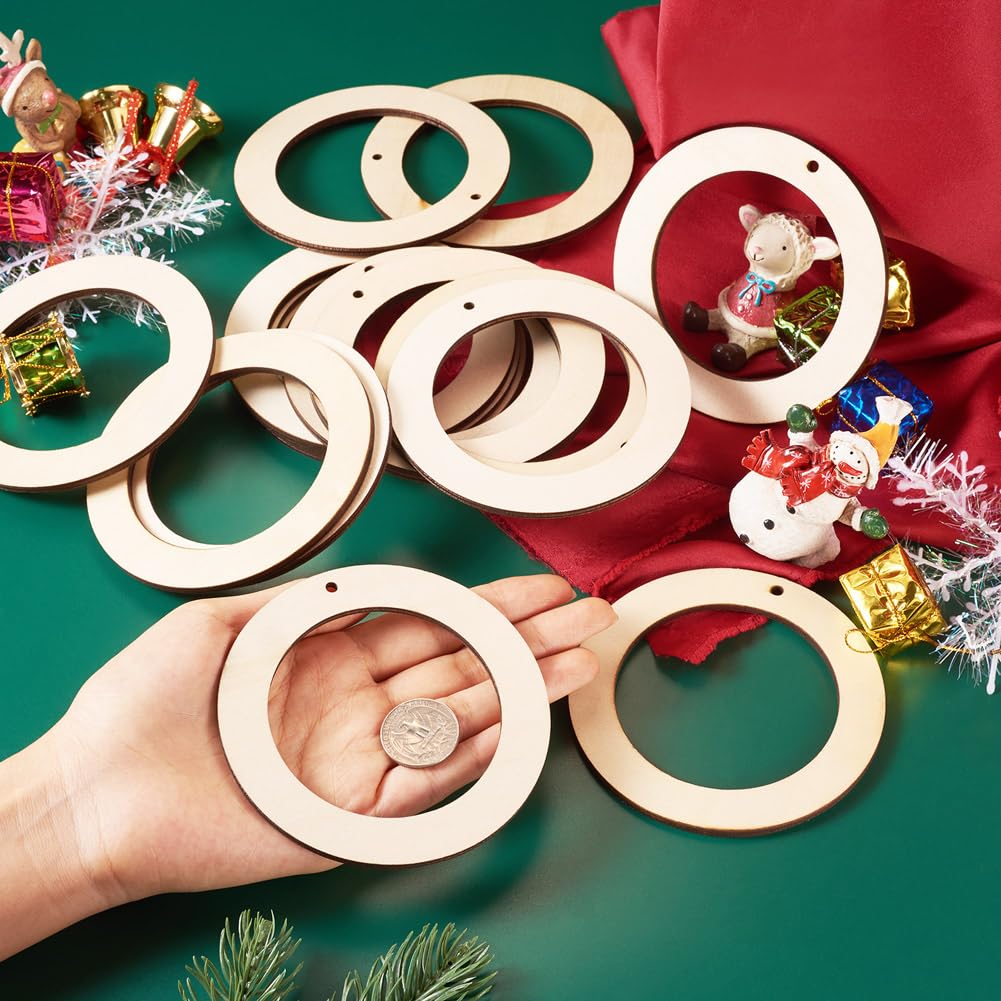 30pcs 4" Unfinished Wooden Wreath Frames Natural Wood Rings