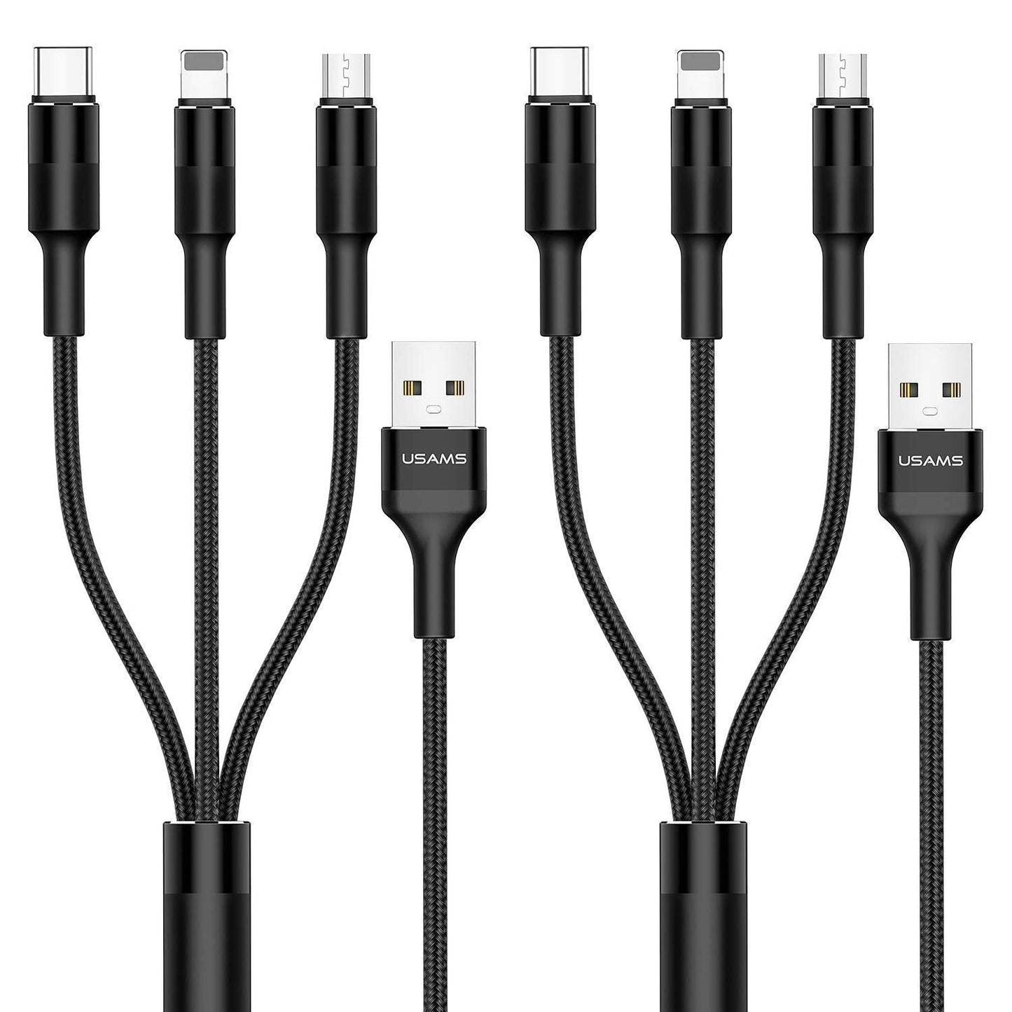 [2 Pack] Multi Charging Cable,YO 3 in 1 Nylon Braided Multi USB Cable Multiple Charger Fast Charging Cord Compatible with Most Smart Phones & Pads - 5ft/ Black