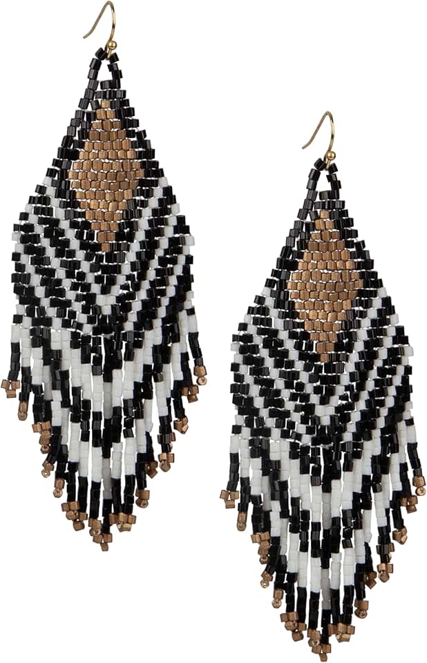 Handmade Beaded Boho Earrings with Long Fringe