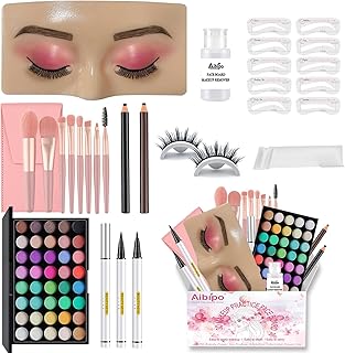 Reusable silicone makeup practice face with brushes and stencils
