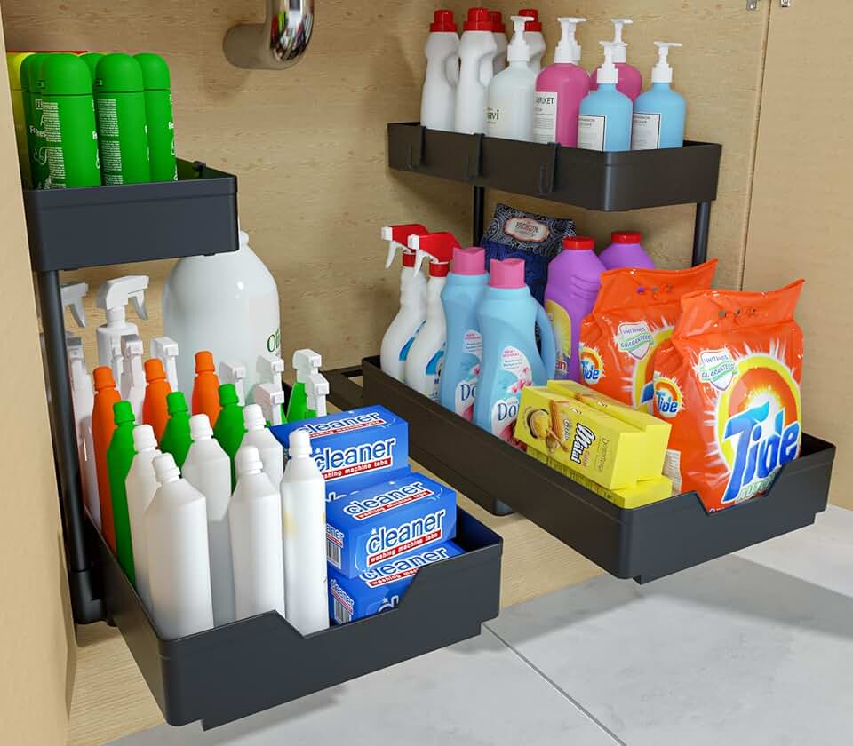 Two-Tier Under Sink Organizer with Hooks