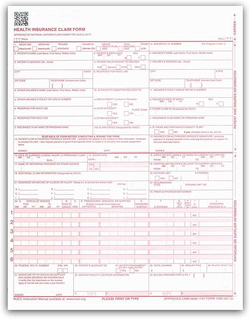 CMS 1500 Insurance Claim Forms, 8.5" x 11", 500 sheets