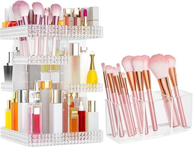 Set of two clear rotating makeup organizers