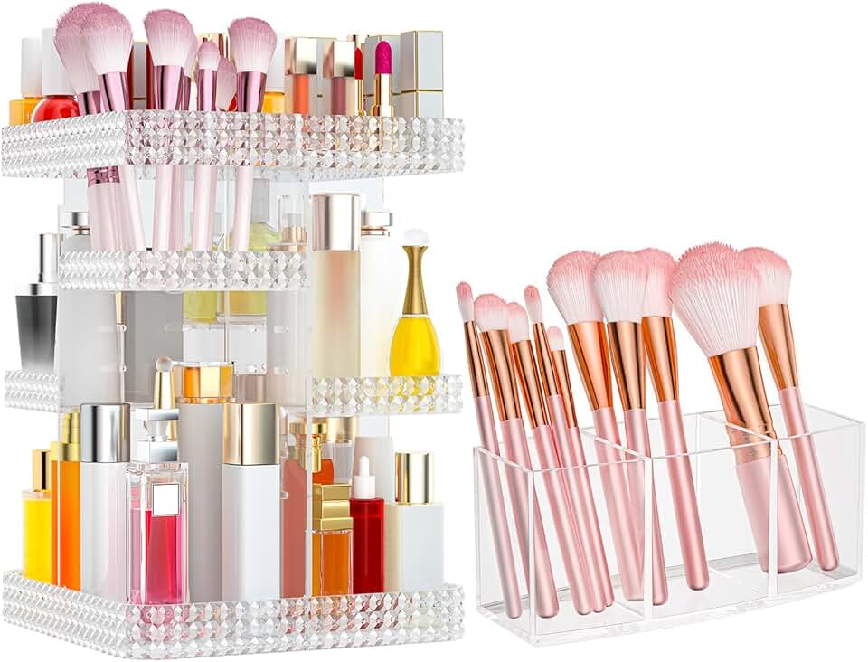 Set of two clear rotating makeup organizers