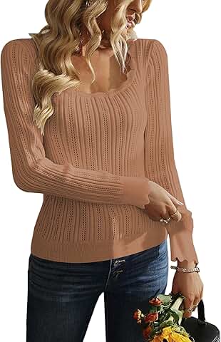 Women's Long Sleeve Square Neck Casual Knit Top
