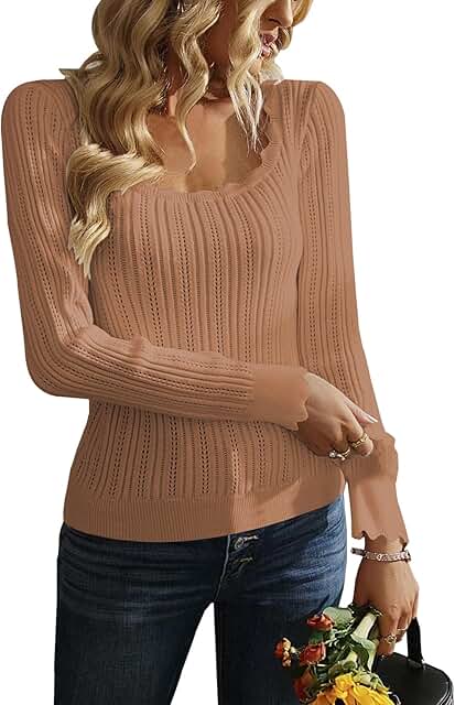 Women's Long Sleeve Square Neck Casual Knit Top