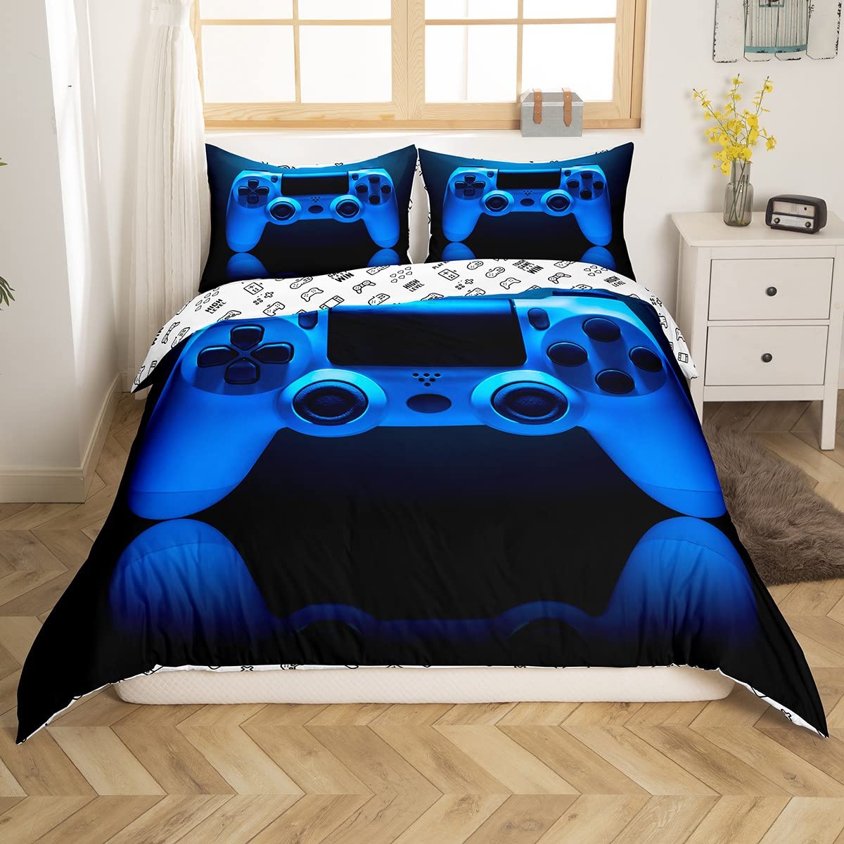 Gamepad Comforter Cover Set Games Bedding Set Boys Teen Kids Girls Player Gaming Videogame Controller Decor Soft Duvet Cover Modern Gamer Quilt Set,1 Duvet Cover with 1 Pillow Case, Twin Size,Blue