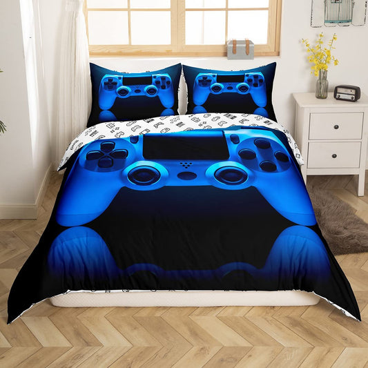 Gamepad Comforter Cover Set Games Bedding Set Boys Teen Kids Girls Player Gaming Videogame Controller Decor Soft Duvet Cover Modern Gamer Quilt Set,1 Duvet Cover with 1 Pillow Case, Twin Size,Blue