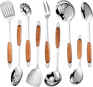 9-Piece Stainless Steel Kitchen Utensil Set with Wooden Handles
