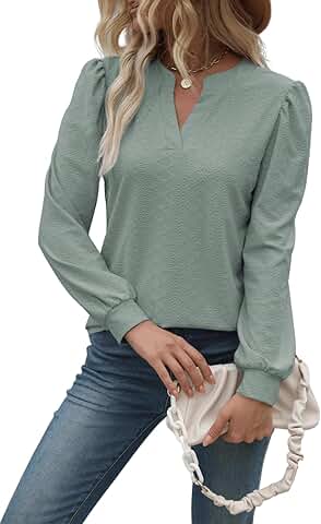 Women’s Casual Long Sleeve V-Neck Blouse