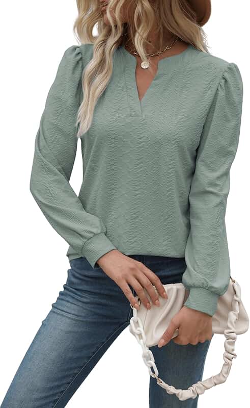 Women’s Casual Long Sleeve V-Neck Blouse