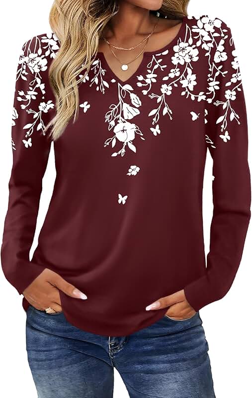 Long Sleeve Boho Women's Fall V-Neck Blouse