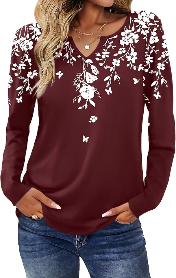 Long Sleeve Boho Women's Fall V-Neck Blouse