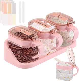 Pink Glass Coffee and Spice Container Set with Labels