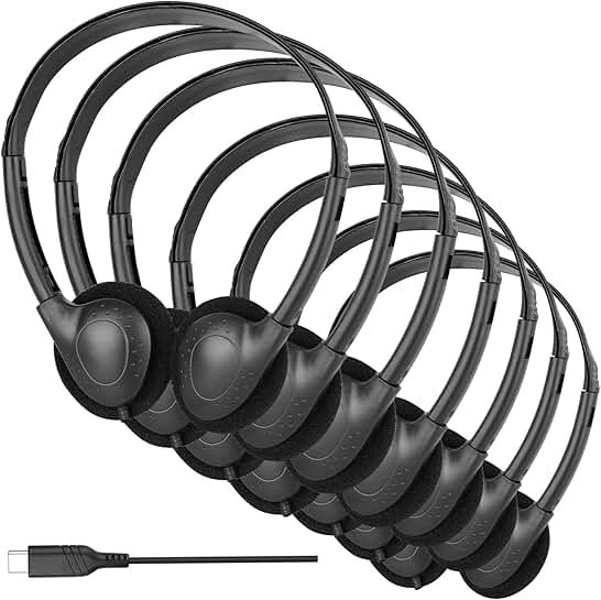 Bulk Pack of 12 USB C Headphones for Kids and School