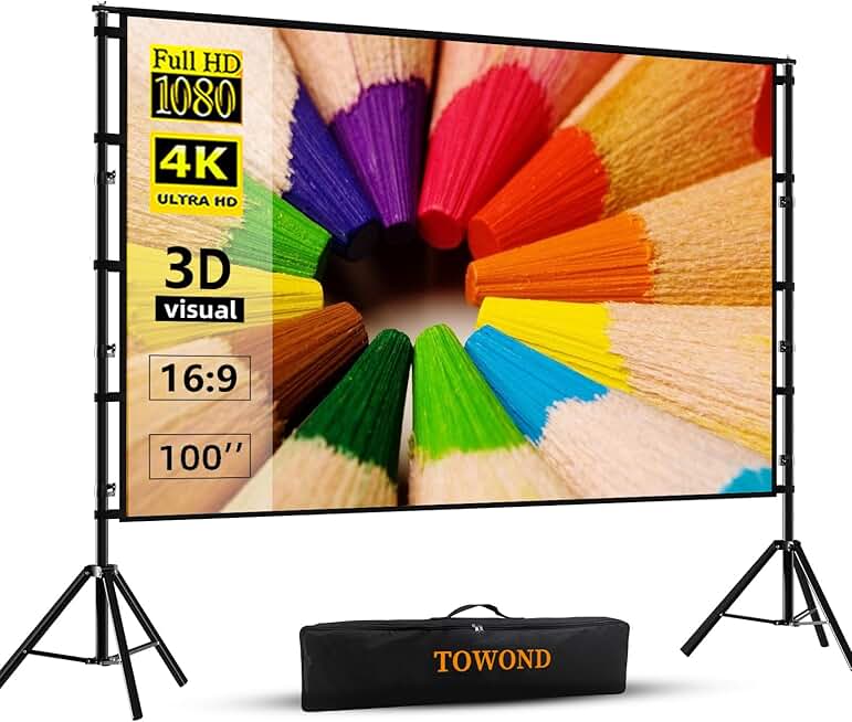 Portable 100-inch Indoor and Outdoor Projection Screen with Stand