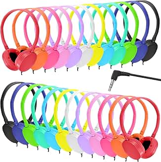 Bulk Colorful Headphones for Kids and Adults, 24 Pack