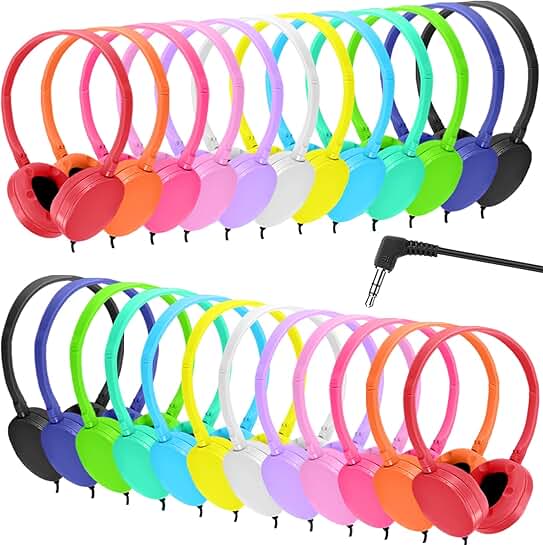 Bulk Colorful Headphones for Kids and Adults, 24 Pack