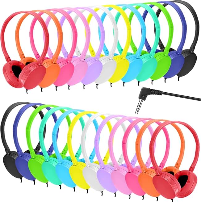 Bulk Colorful Headphones for Kids and Adults, 24 Pack