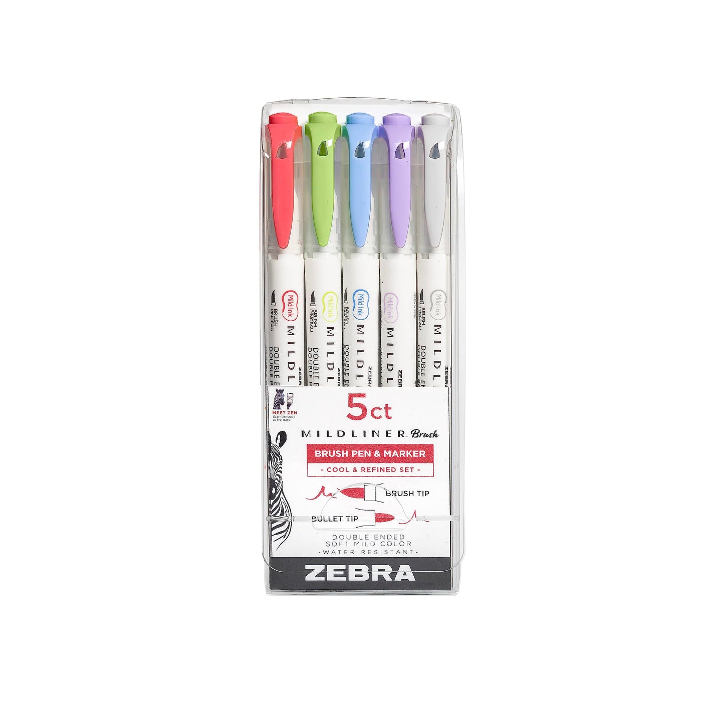 Double-Ended Brush and Fine Tip Markers, 5-Pack