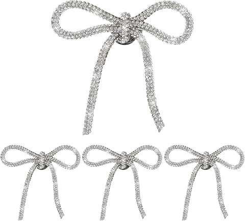 Set of 4 Sparkly Rhinestone Bow Pins for Women