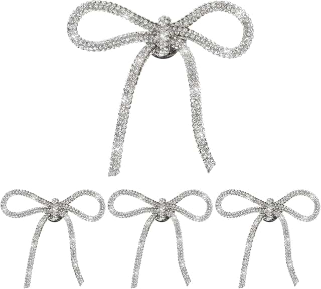 Set of 4 Sparkly Rhinestone Bow Pins for Women