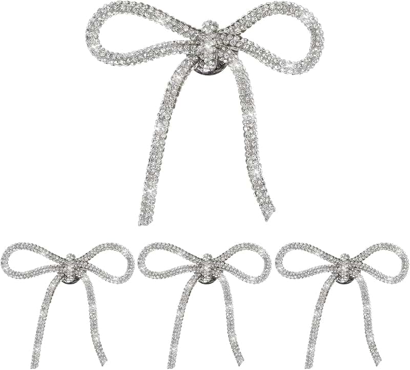 Set of 4 Sparkly Rhinestone Bow Pins for Women