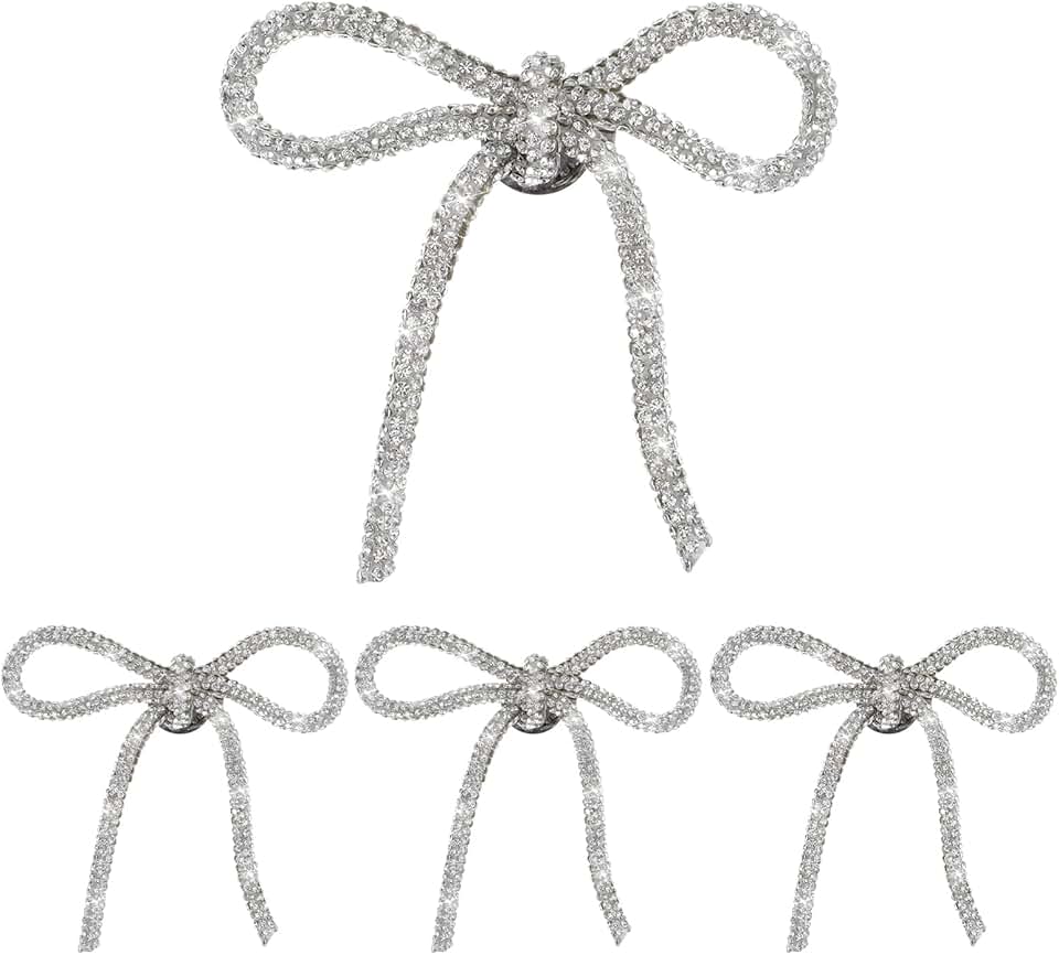 Set of 4 Sparkly Rhinestone Bow Pins for Women