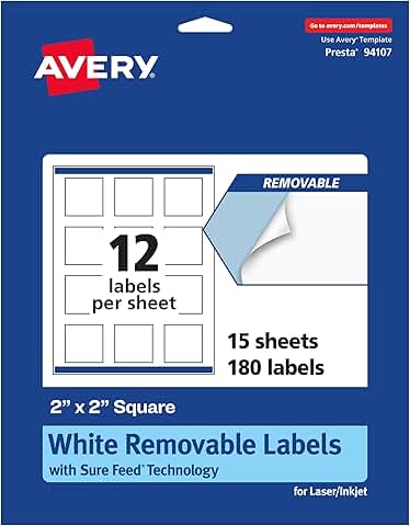 Matte White Removable Square Labels, 2x2 inches, 180 sheets