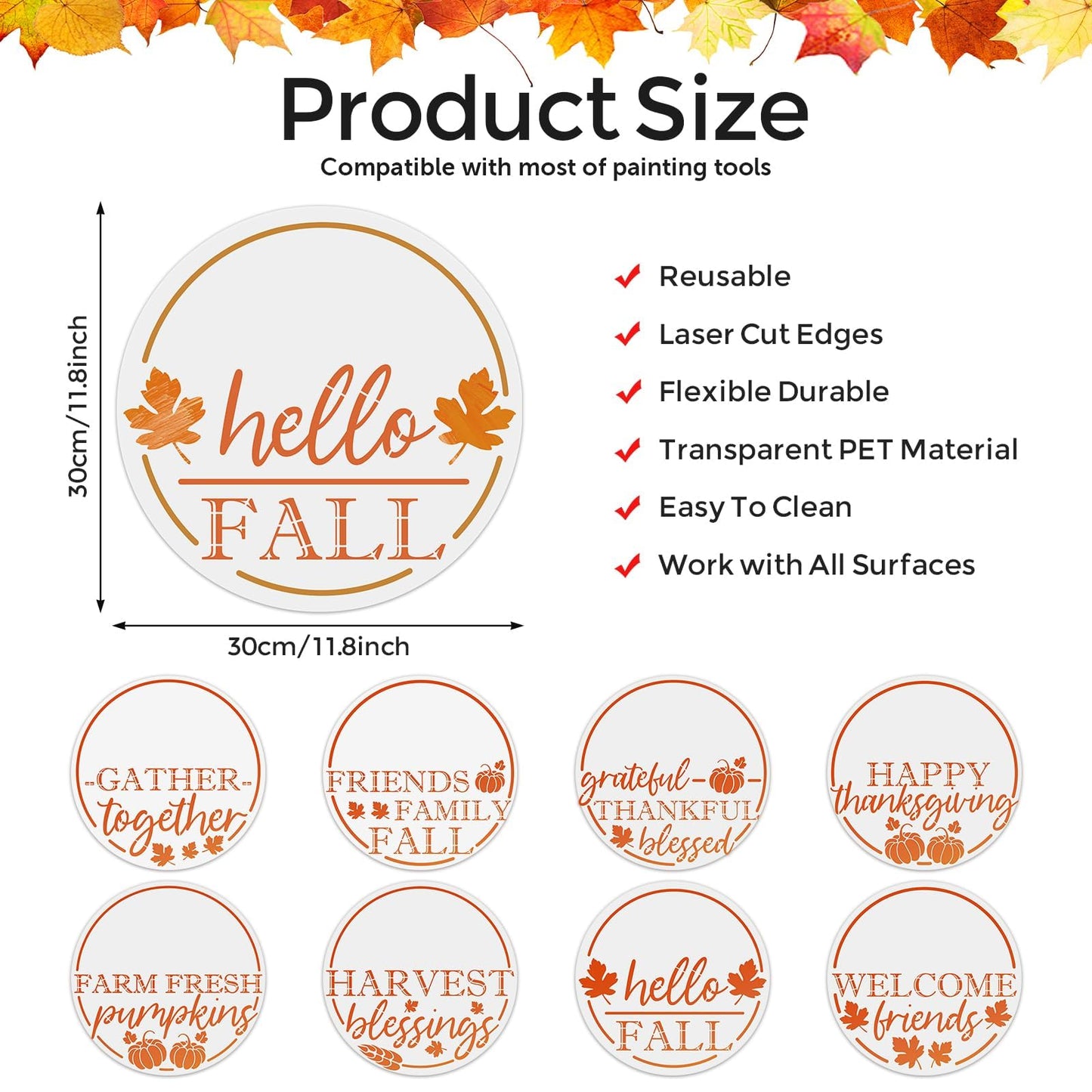 8 Pieces 12" Fall Home Stencils for Wood Painting