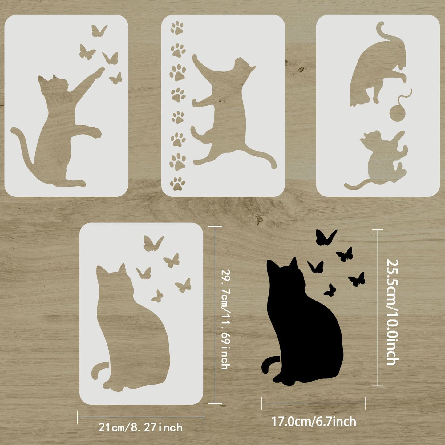 Cat Butterfly Vinyl Painting Templates Set of 4 A4
