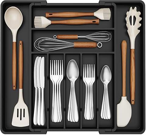 Adjustable Silverware Drawer Organizer with 7 Compartments
