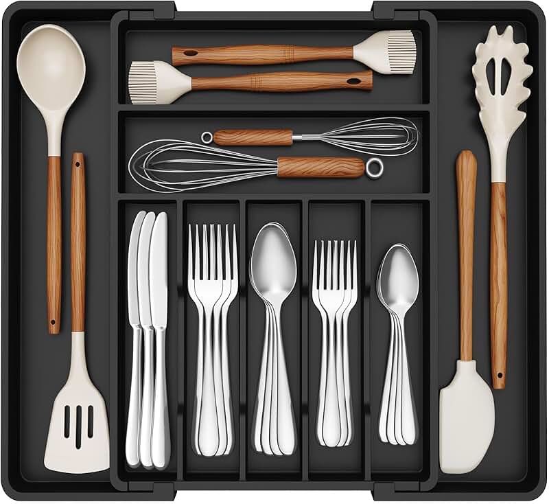 Adjustable Silverware Drawer Organizer with 7 Compartments