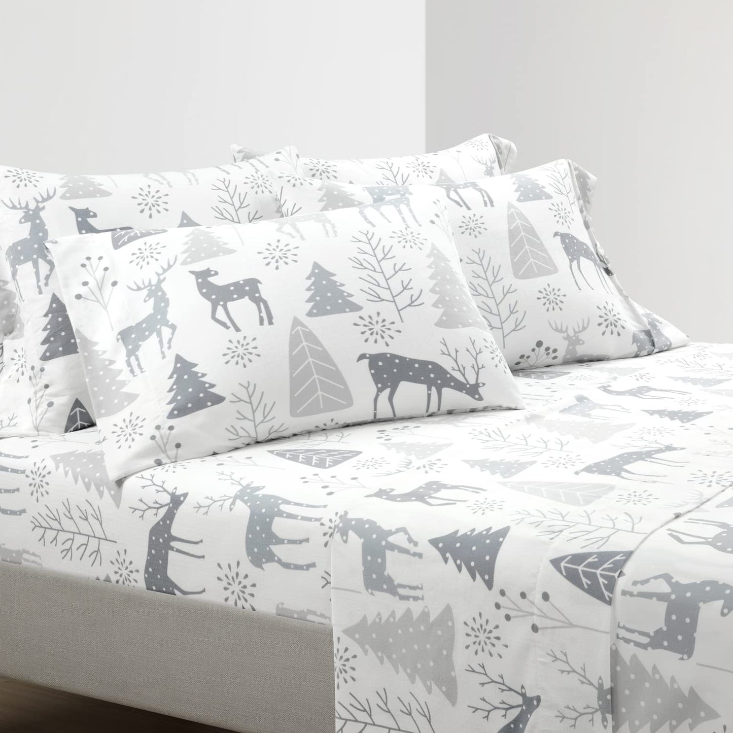 Wonderland Soft Flannel Sheet Set, 6 Piece, King, Gray
