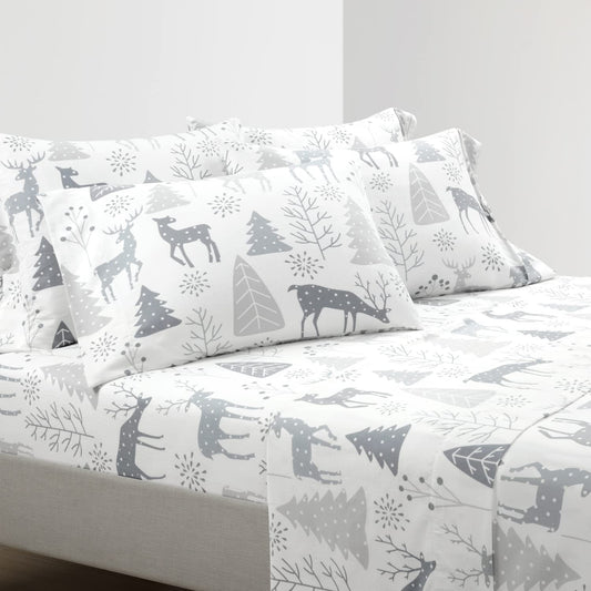 Wonderland Soft Flannel Sheet Set, 6 Piece, King, Gray