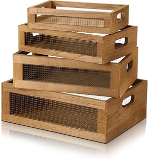 Set of 4 Small Wooden Storage Baskets with Handles