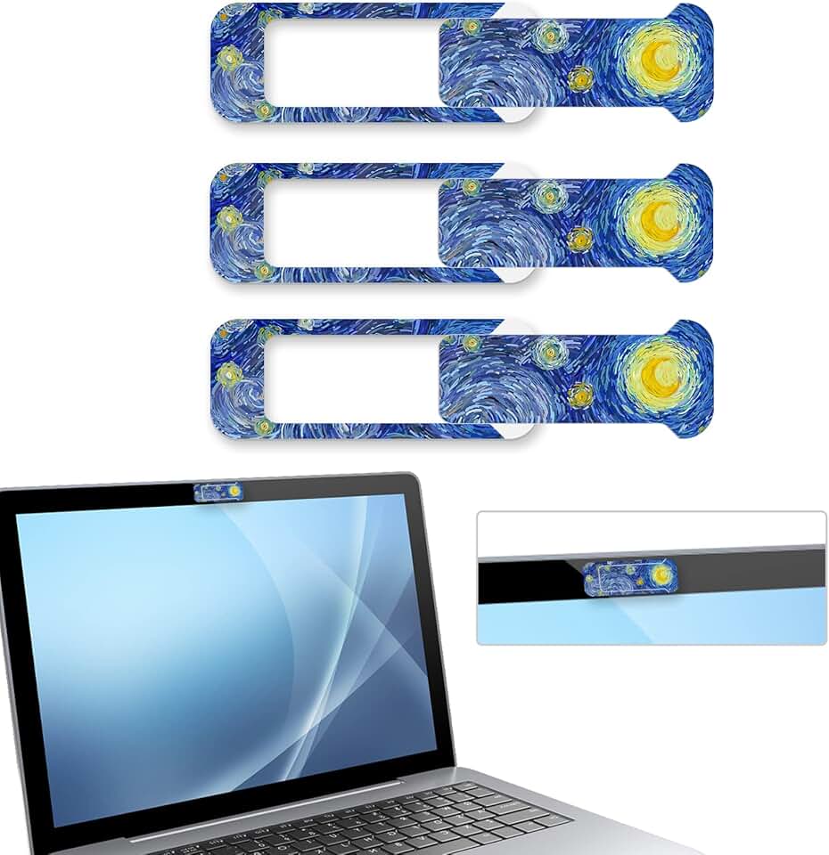 Three-piece blue pattern webcam covers for privacy