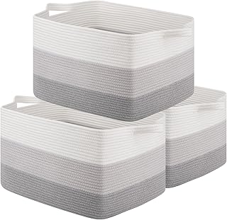 Rectangle woven storage baskets, set of 3, gray