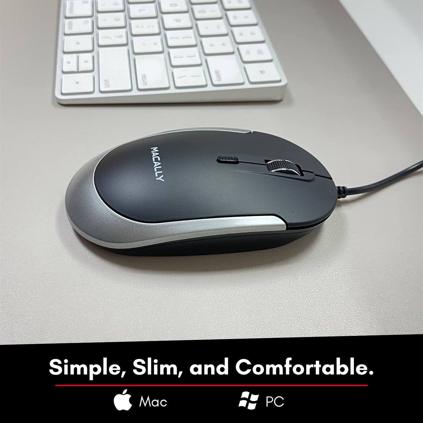 Silent Wired Mouse - Slim & Compact USB Mouse for Apple Mac or Windows PC Laptop/Desktop - Designed with Optical Sensor & DPI Switch - Simple & Comfortable Wired Computer Mouse (Space Gray)