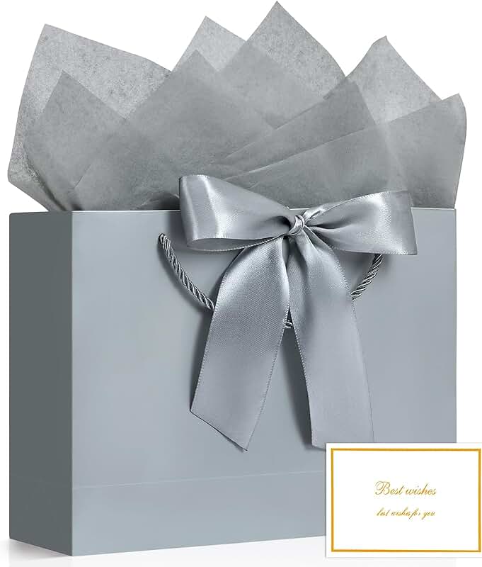 Large gift bag with ribbon and greeting card
