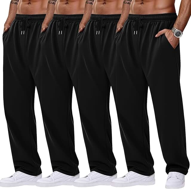 Set of four men's open bottom sweatpants with pockets