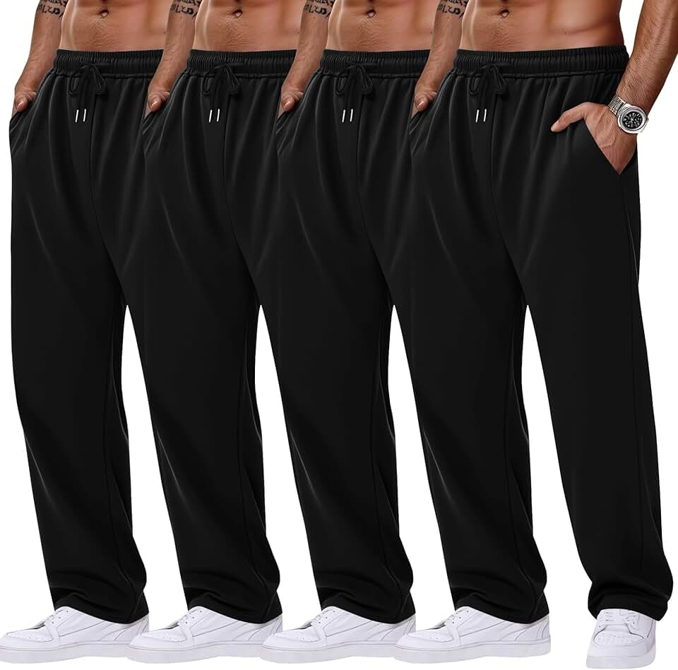 Set of four men's open bottom sweatpants with pockets